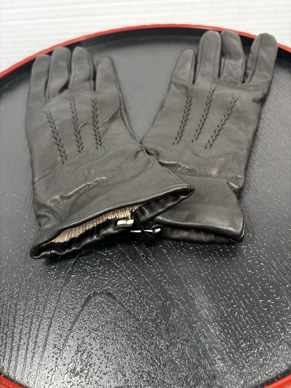 Cole Haan Women's Leather /Cashmere Lined Gloves, Black size L